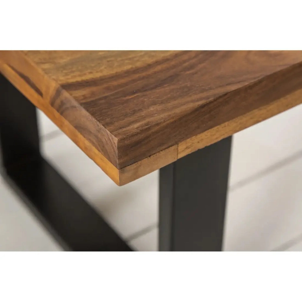 Tavolino basso LODEN 100 cm in legno massiccio di Sheesham e metallo nero – stile industriale