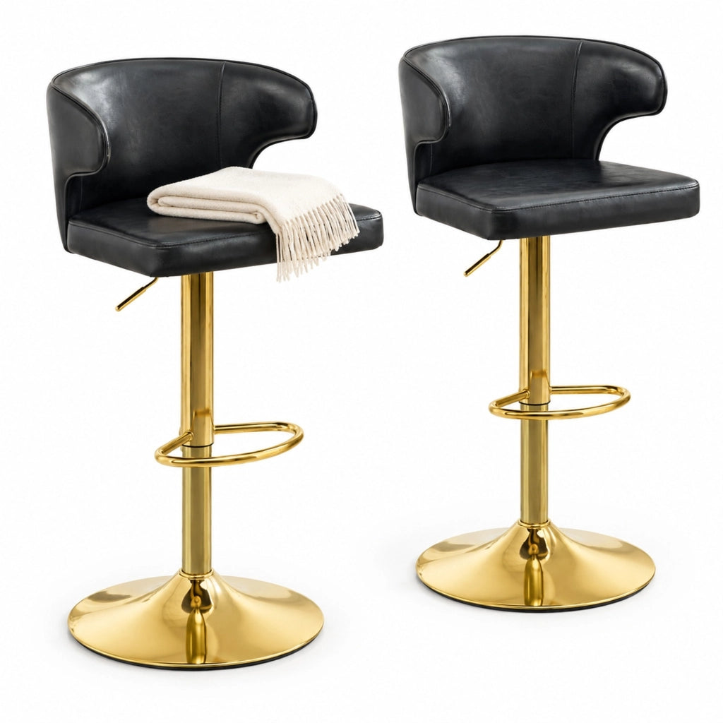 Set di 2 sgabelli da bar regolabili e girevoli in PU nero, 85-110 cm