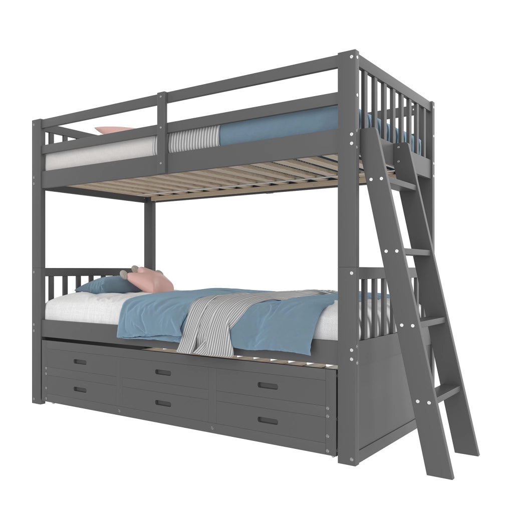 Letto a castello funzione estrabile in pino e mdf 90x200 cm