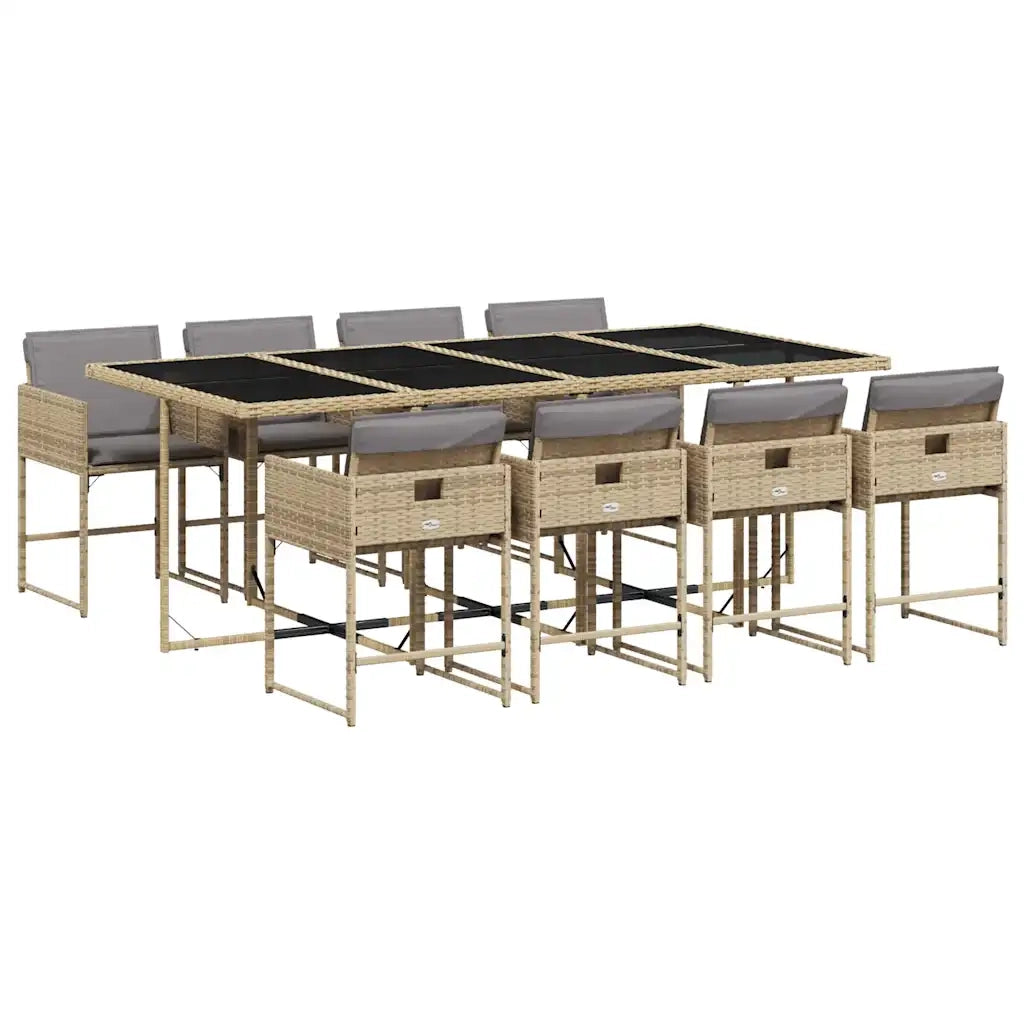 Set Pranzo da Giardino 9 pz con Cuscini Beige Misto Polyrattan
