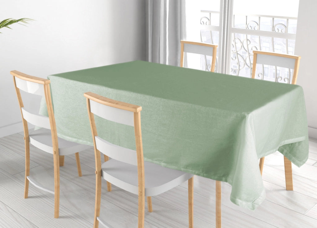 Tovaglia Cucina Soggiorno In Cotone Con Orlo A Giorno In Tinta Unita Ajour - 140x240cm - Salvia