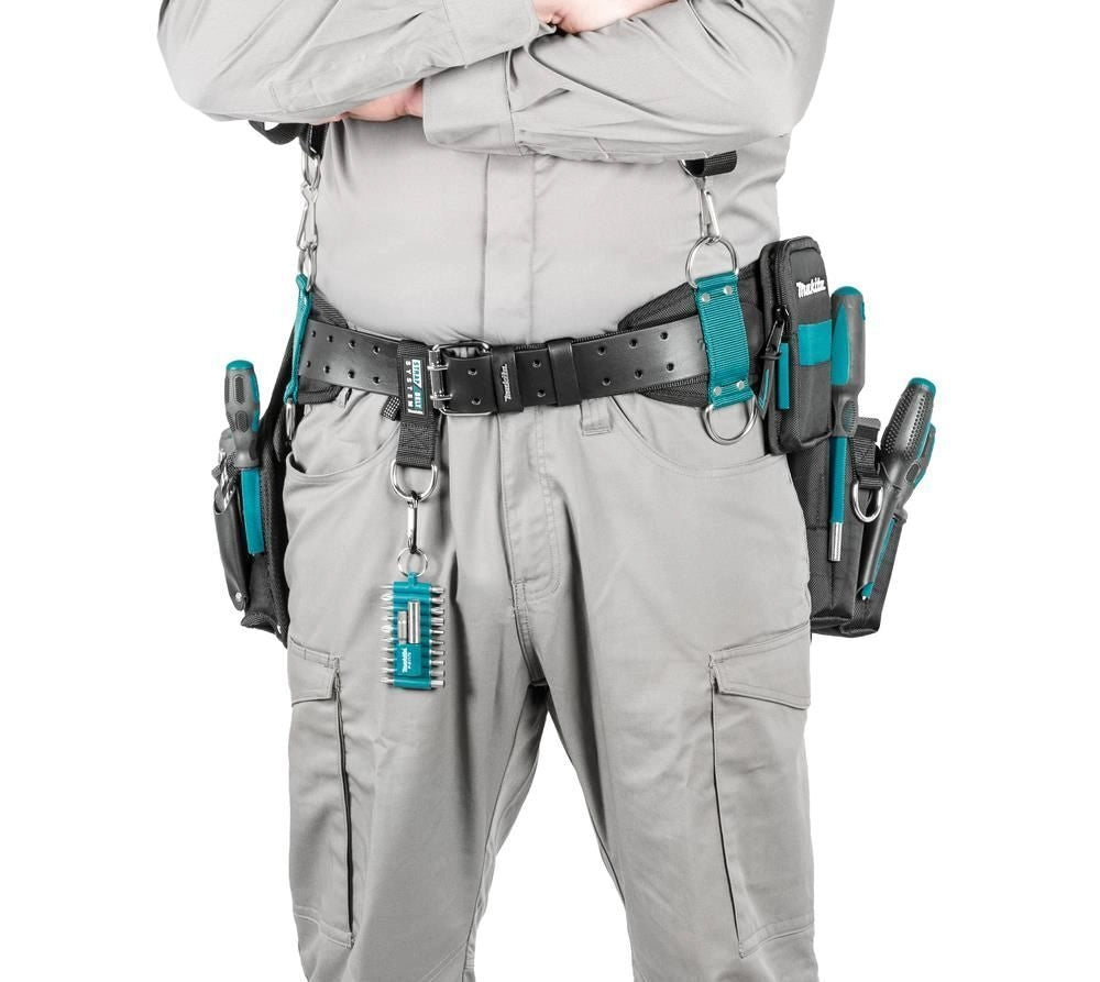 Makita E-15235 Cintura Portaattrezzi 5 Pezzi in Poliestere e Pelle con Tasche Multiple e Imbottitura in Rete Colore Nero Blu