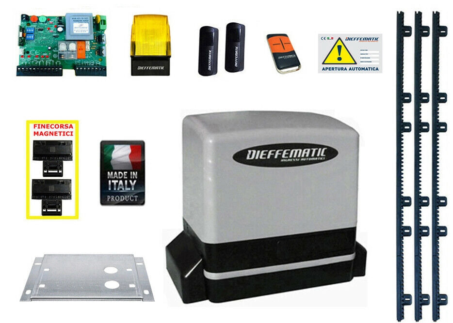 Kit Motore Automazione Cancello Scorrevole Automatico + 3Mt Cremagliera 230V Dfm