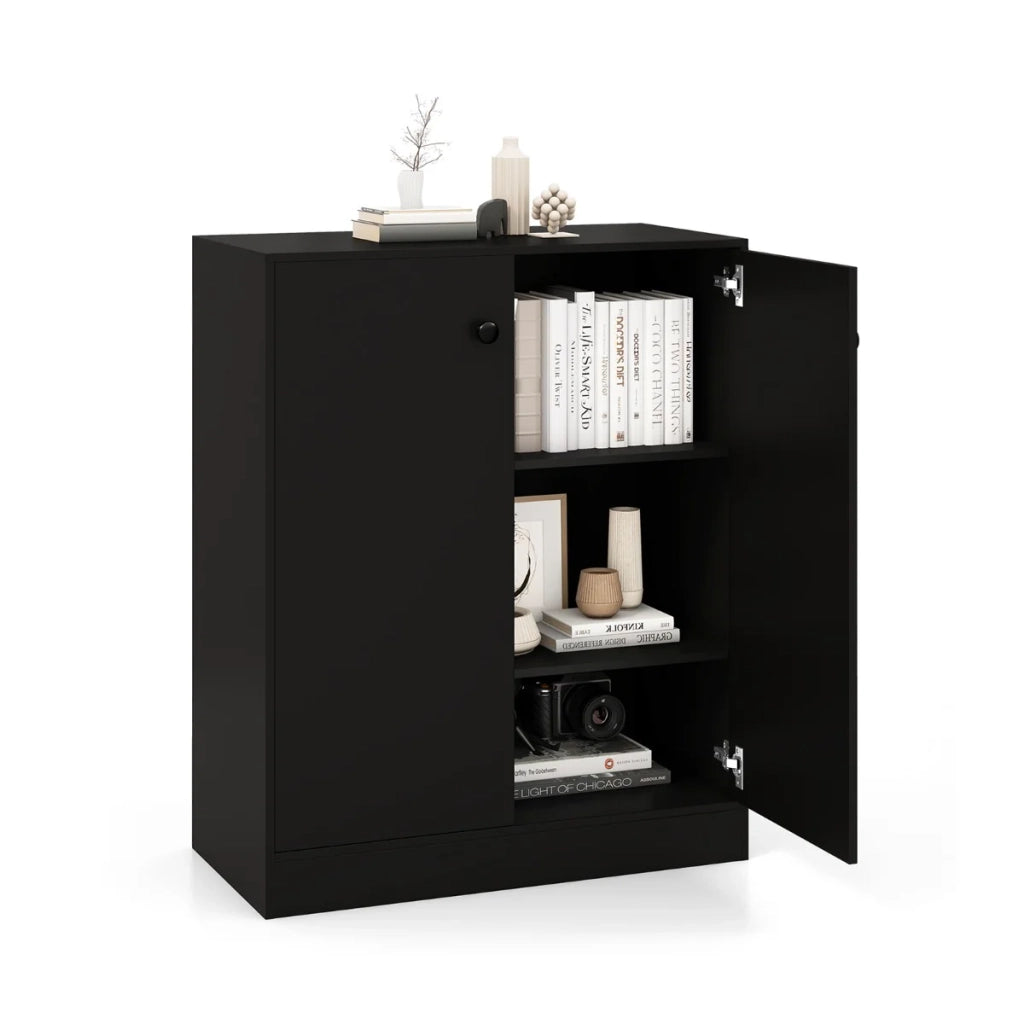 Mobiletto portaoggetti a 2 ante 72 x 34 x 85,5 cm design moderno con dispositivo antiribaltamento in legno MDF nero 20_0015971