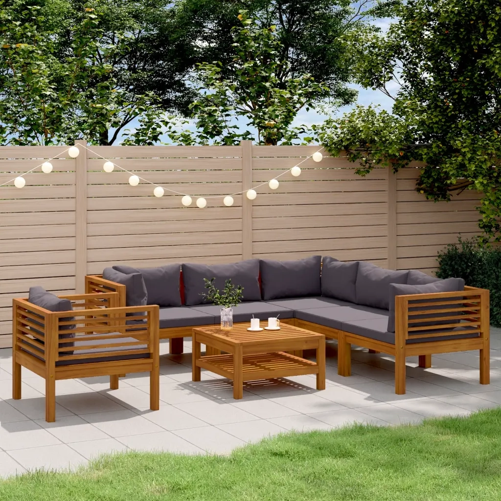 Set Divani da Giardino 7 pz con Cuscini in Massello di Acacia 3086906