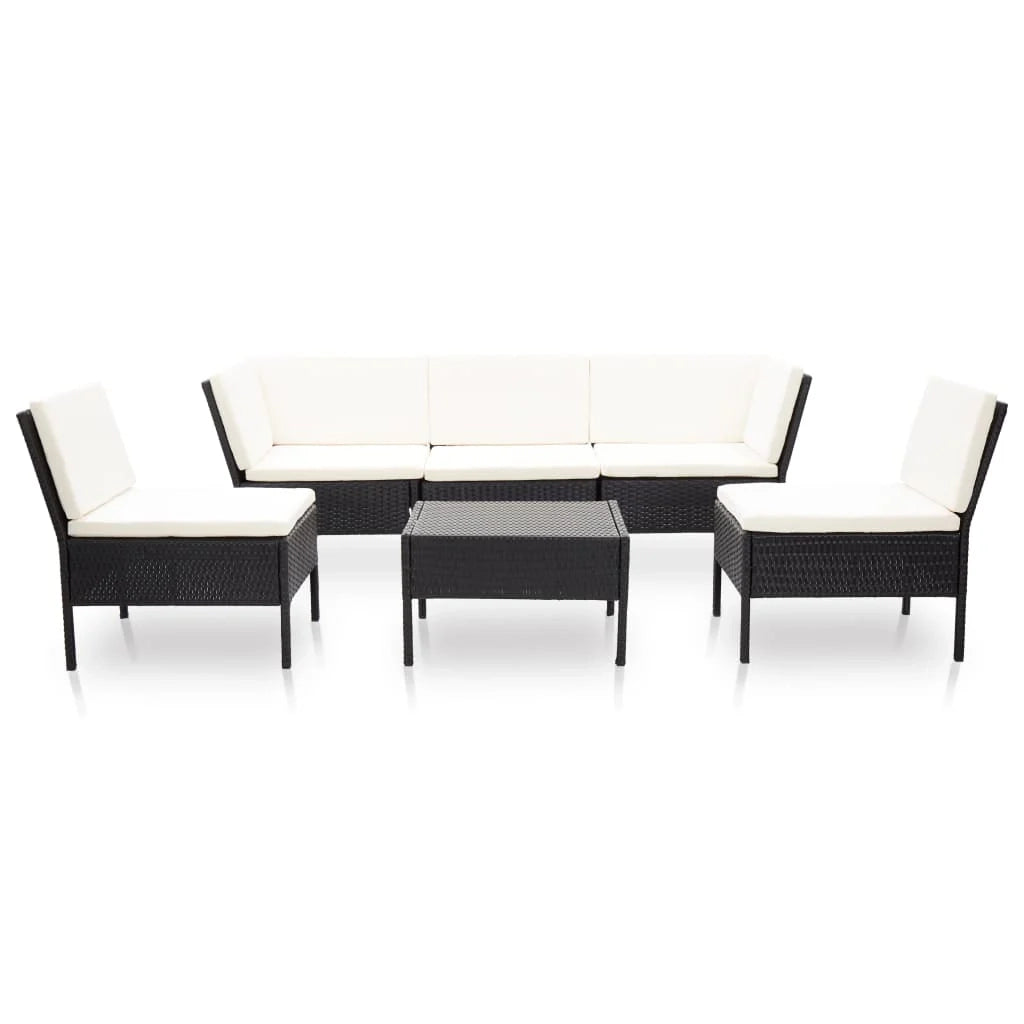 Mobili da giardino mobili da esterno Set di mobili da 6 pezzi con cuscini in resina intrecciata nera 02_0016924