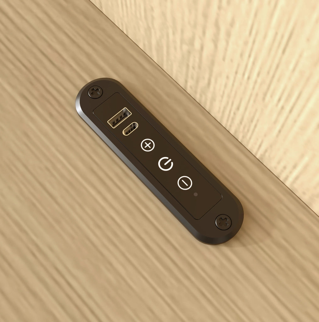 Letto matrimoniale 160x200 cm con USB C; LED e 2 comodini; MDF rovere chiaro