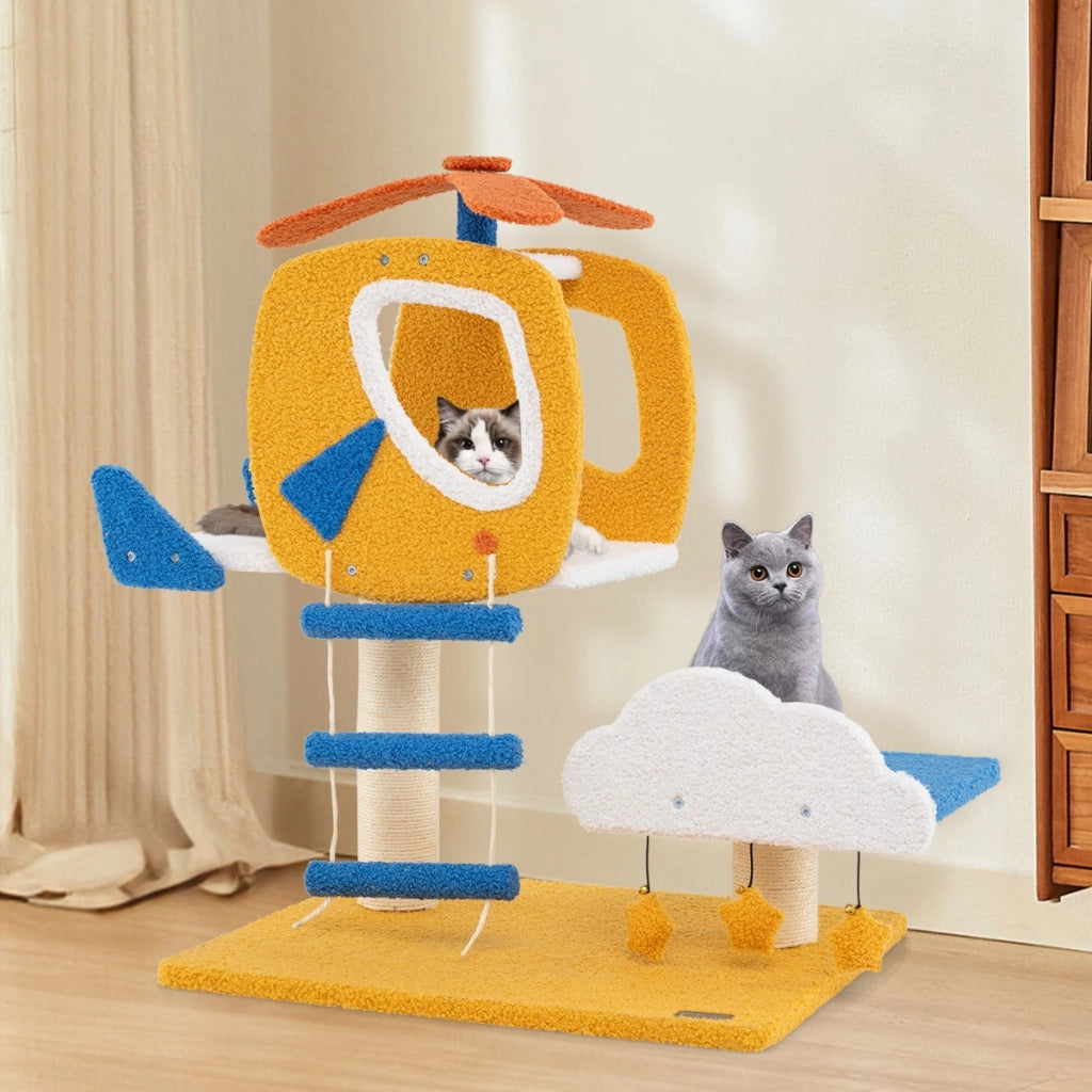 Albero per gatti a tema aviatorio da interno, Centro di attivit¨¤ per gattini con posatoio a forma di elicottero-Alberi Tiragraffi