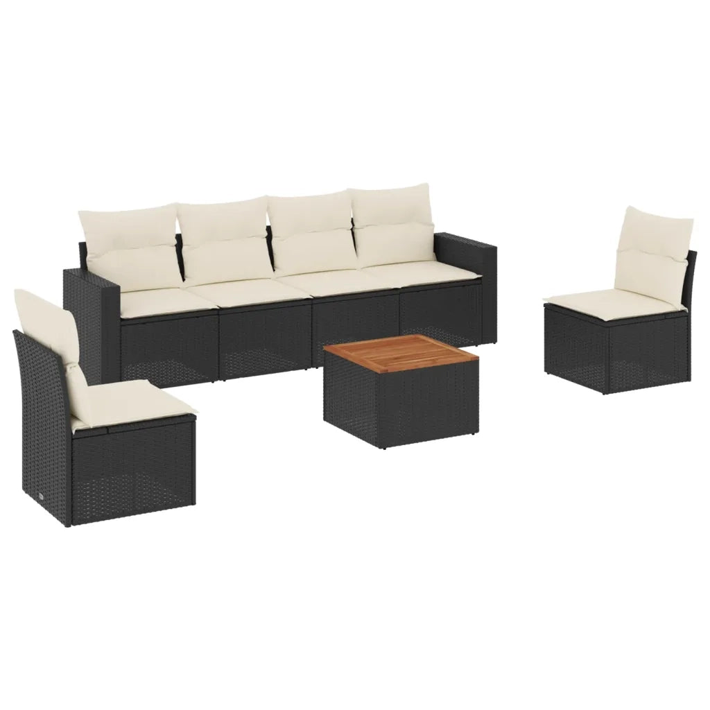 Set Divani da Giardino con Cuscini 7pz Nero Polyrattan 3224068