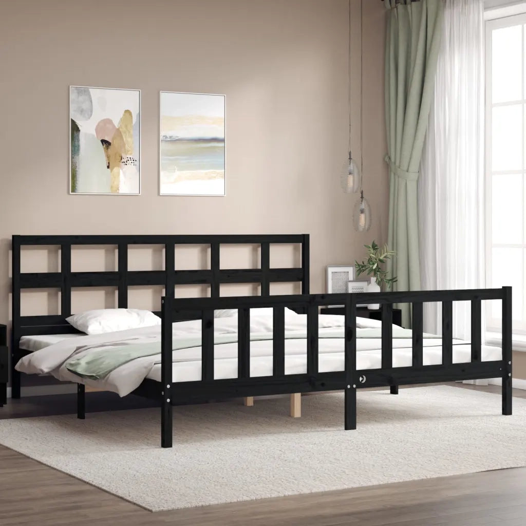 Giroletto con Testiera Nero 200x200 cm in Legno Massello 3193035