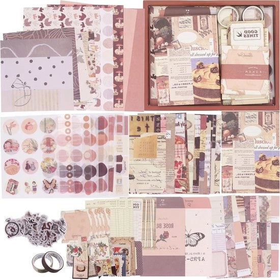 Kit di Scrapbook - Notebook A6 a Reticolo e Materiale di Giornalismo DIY - Regalo di Artigianato per Ragazza Adolescente Donna - Marrone