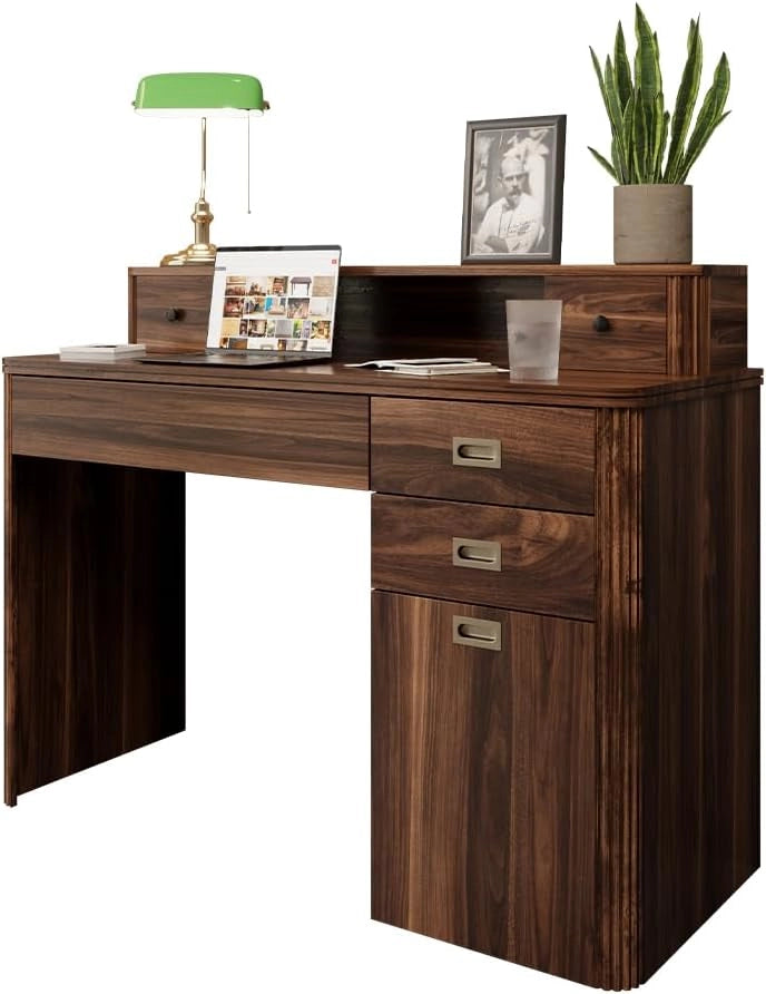 Scrivania Neria, Rovere rustico, 120 x 50 cm, con ripiano aperto per spazio di archiviazione aggiuntivo