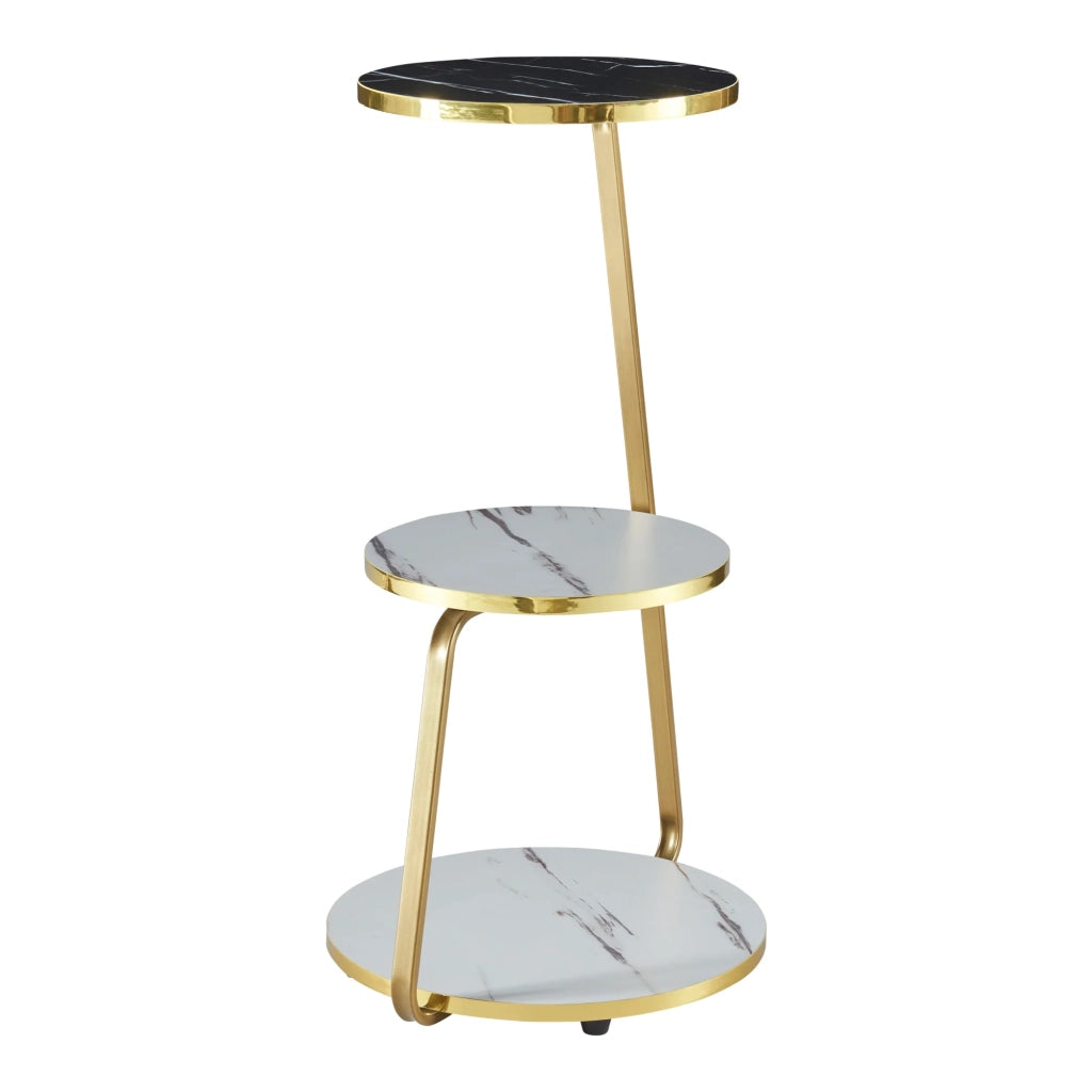Tavolino laterale a 3 ripiani 74 x 46 x 37 cm marmo bianco / marmo nero / oro 03_0008648
