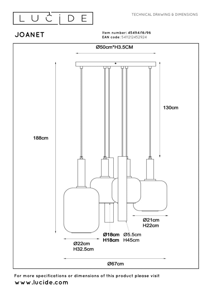 Lampada a sospensione JOANET nera oro 4xE27 2xGU10 Lucide