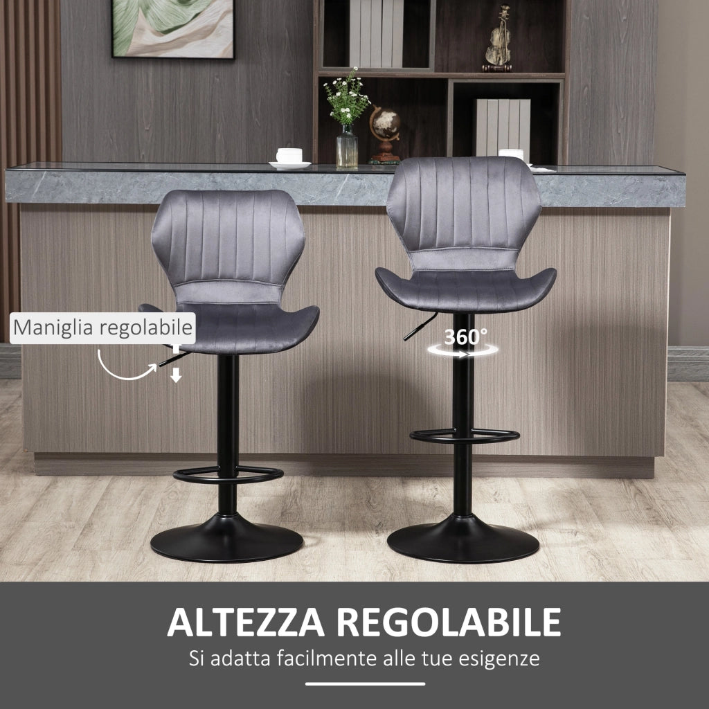 Sgabello da Bar ¨C zephmum ¨C Velluto Grigio Metallo 47x51.5x92-114 cm