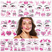 Conoscenza del Seno - Aumento della Consapevolezza del Cancro del Seno - Stickers di Lint Temporanei a 9 Strisce Rosa - Accessori per il Viso - Simulazioni di Tatuaggi - Beneficio del Trucco - Decorazione del Viso
