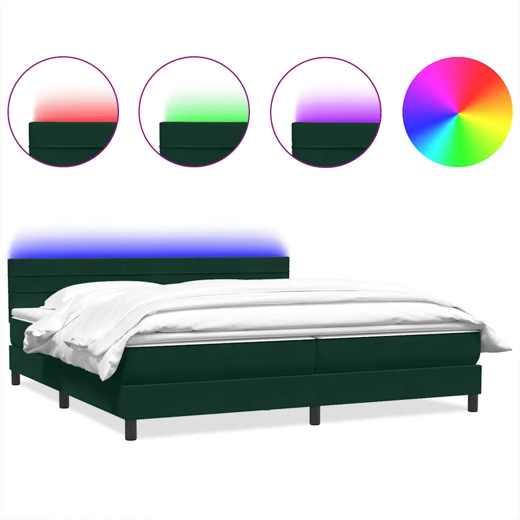 Letto a Molle con Materasso e LED Verde Scuro 180x220 cm Velluto 3317040