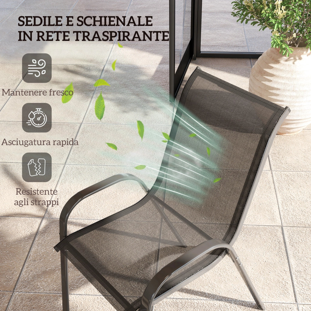 Set 4 Sedie da Giardino Impilabili ¨C Xylo ¨C Acciaio Nero Tessuto Rete Traspirante 54x71x93 cm