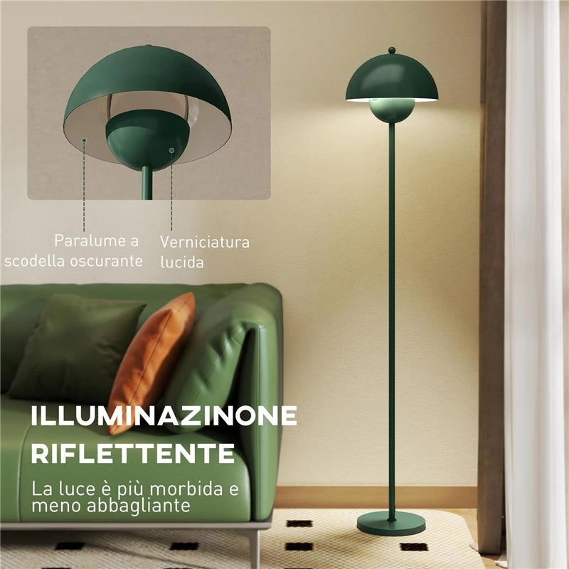 LAMPADA DA TERRA CON PARALUME SEMICIRCOLARE E INTERRUTTORE A PEDALE, IN ACCIAIO, Ï30X155 CM, VERDE