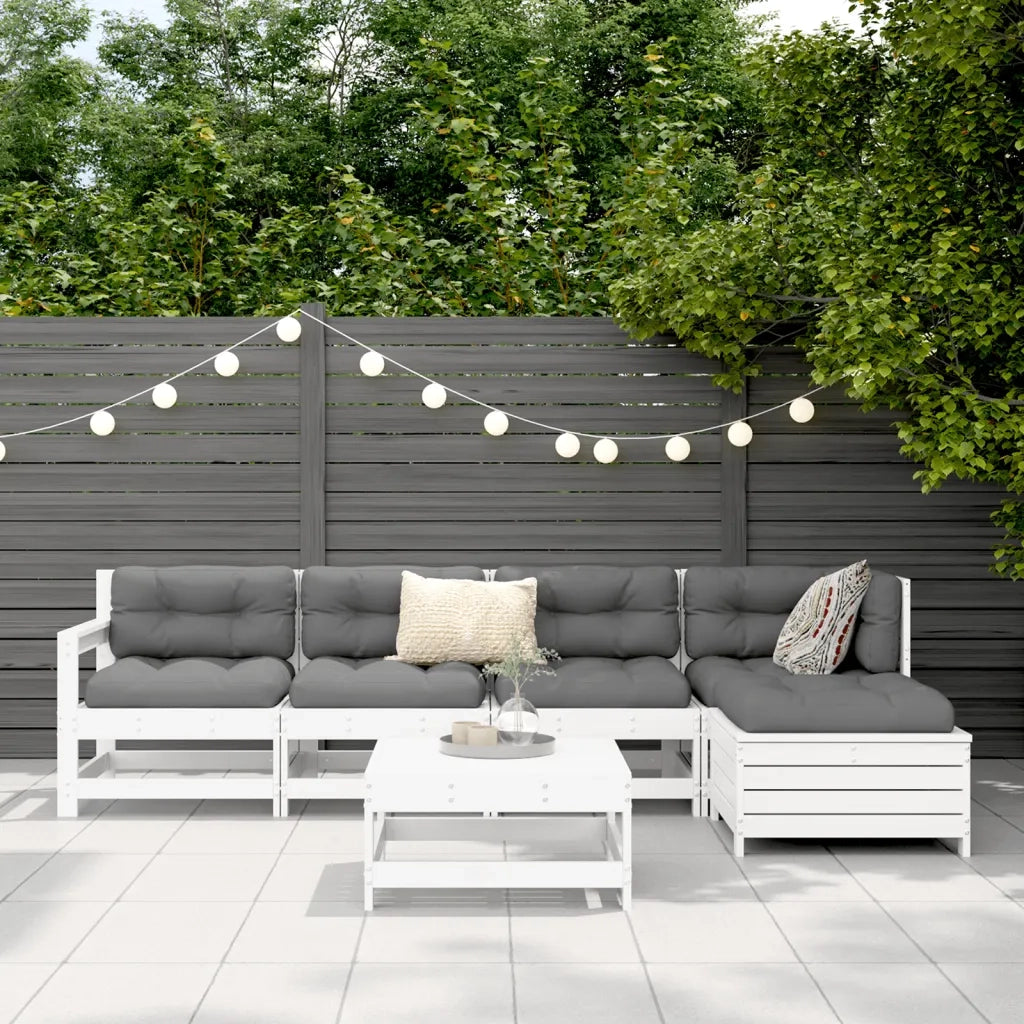 Set Divani da Giardino 6 pz Bianco in Legno Massello di Pino
