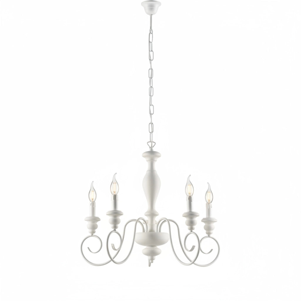 Lampadario Shabby Chic Cascina Bianco 5 Luci E14