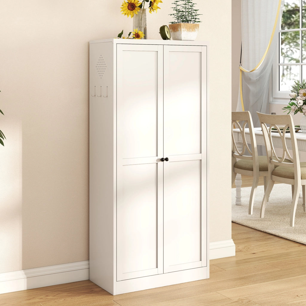 Dispensa alta in metallo con 4 ripiani regolabili chiusura magnetica per cucina e soggiorno bianca 70 × 35 × 155 cm