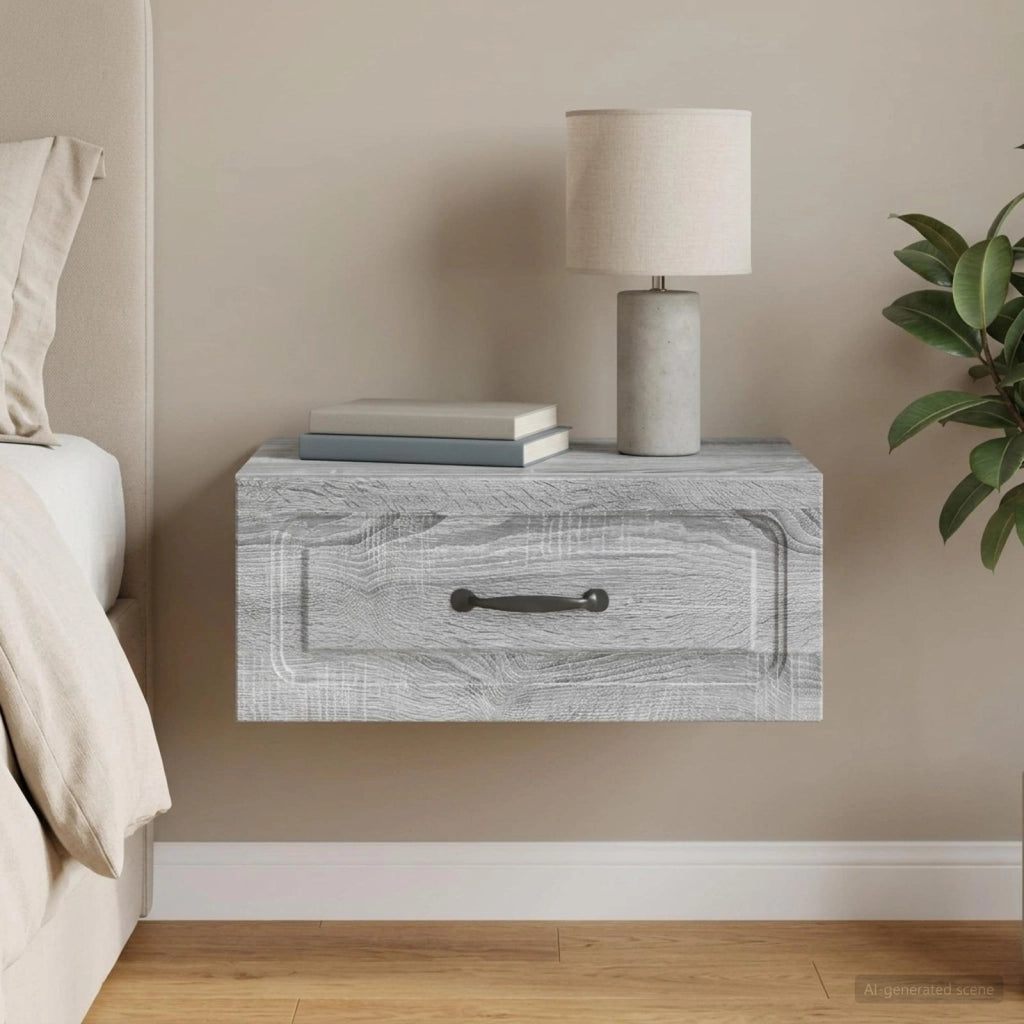 Mobiletto da notte a muro Grigio Sonoma 49 x 34,5 x 20 cm 899307