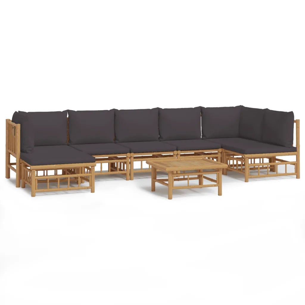 Set Salotto da Giardino 8pz con Cuscini Grigio Scuro Bambù 3155238