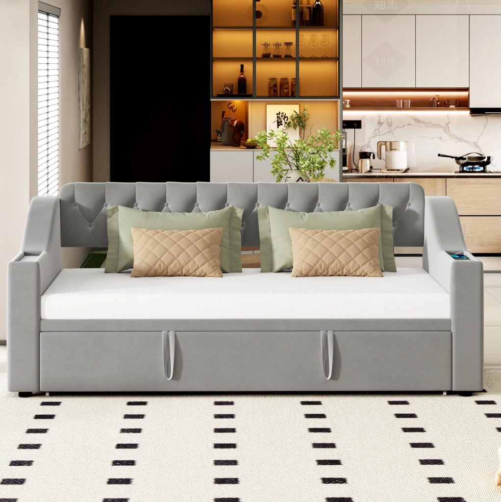 Letto imbottito 90x190 cm convertibile con rete a doghe in velluto