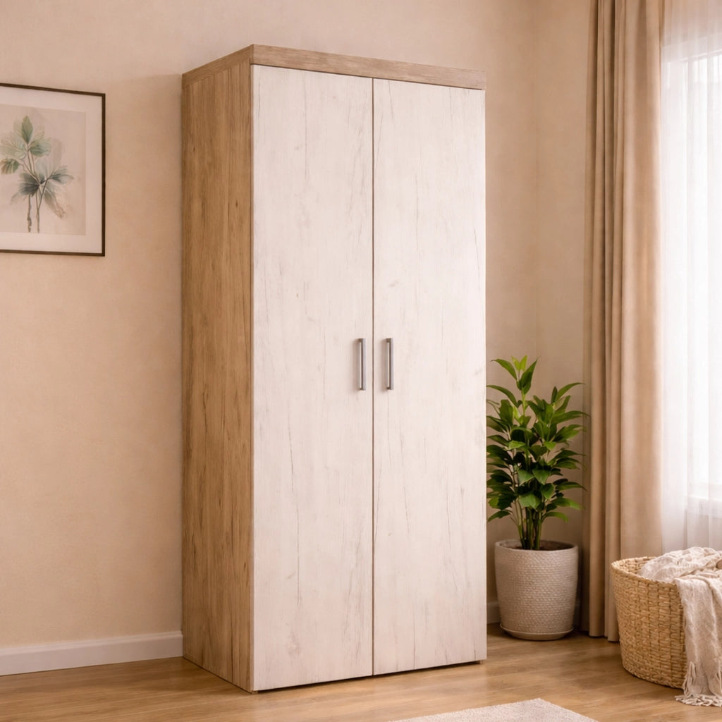 Armadio Camera da Letto Egna, Guardaroba 2 Ante Appendiabiti, 80x202h cm Bianco Larice