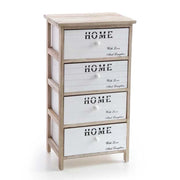 CASSETTIERA IN LEGNO NATURALE CON 4 CASSETTI BIANCHI CON DECORO 40 X 29 X 73 CM