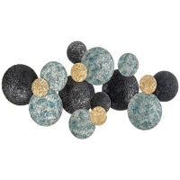 Decorazione Murale in Metallo 3D, Wall Art a Cerchi 133x66cm, Blu, Nero e Oro