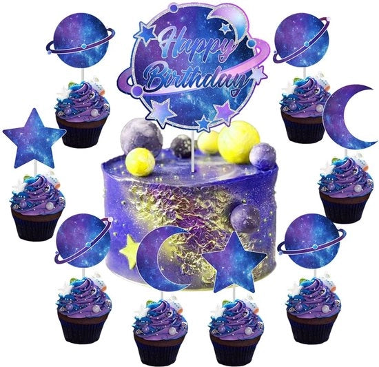 Decorazioni per torta tema galassia - 25 pezzi - disegno unico - decorazioni per torta sistema solare