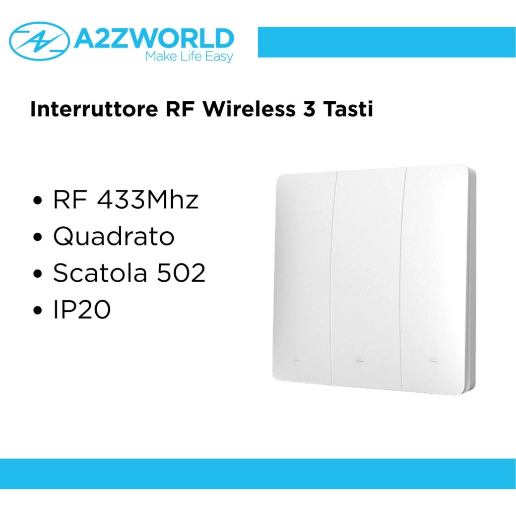 Interruttore RF Wireless Telecomando Senza Batteria 3 Tasti RF 433MHz Generatore Corrente Automatico 3 Tasti Quadrato Per Scatola 502 IP20 Bianco