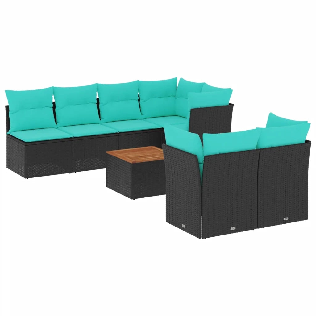Set Divani da Giardino 8 pz con Cuscini Nero in Polyrattan