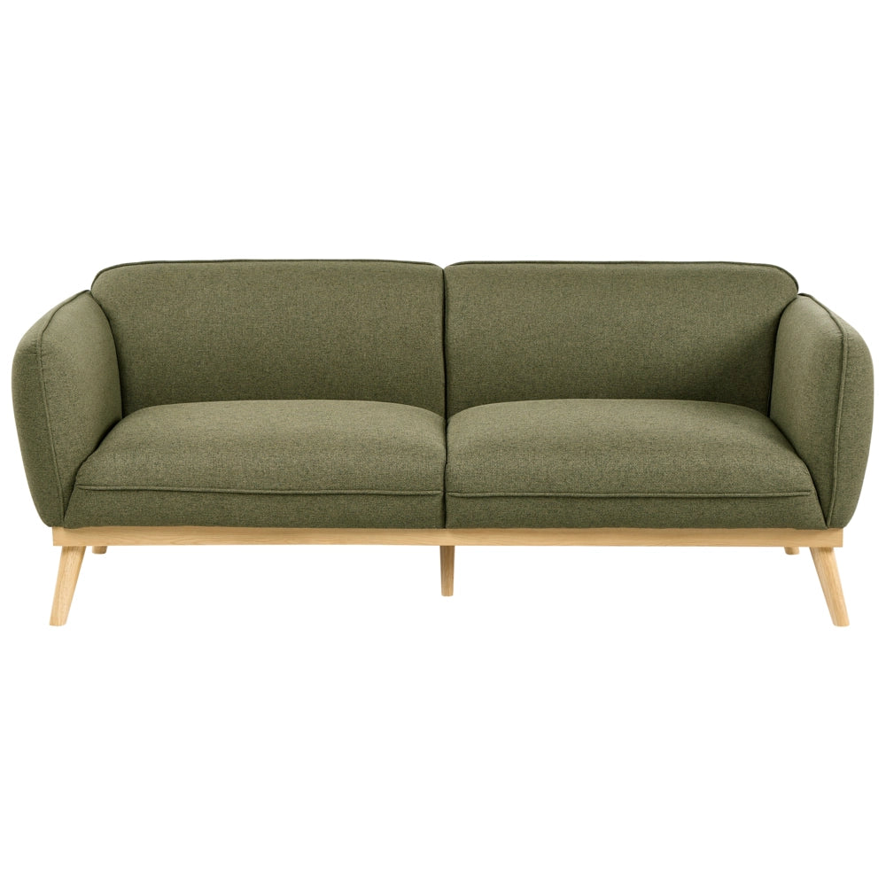 Set da salotto in stile scandinavo con divani a 2 e 3 posti, gambe affusolate in legno e rivestimento in tessuto verde oliva