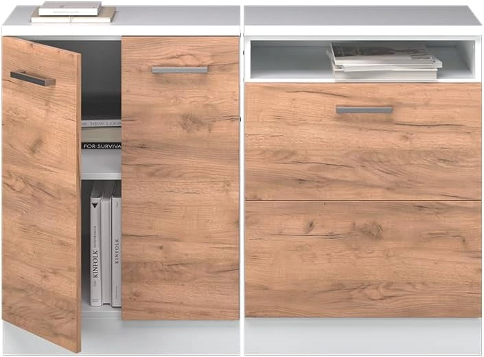 Set di mobili sottotetto Rion, Quercia dorata, 120 cm Set di 2 carcasse armadio profondità 60 cm, adatto per il salvaspazio sotto tetti spioventi