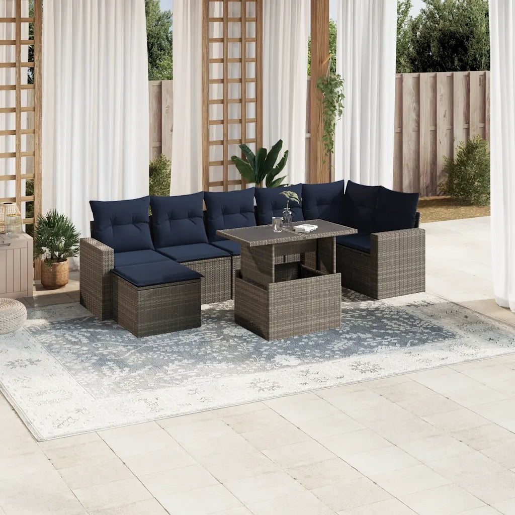 Set Divani da Giardino 8 pz con Cuscini Grigio in Polyrattan 3267431