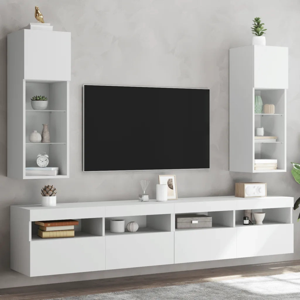 Mobili Porta TV con Luci LED 2 pz Bianchi 30,5x30x90 cm 837002