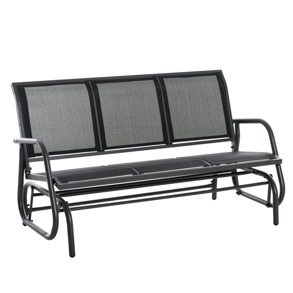 Easycomfort Panchina a Dondolo da Giardino a 3 Posti in Metallo e Tessuto a Rete Traspirante, 147x75x85cm, Nero