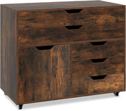 Cassettiera con 5 cassetti e 1 armadietto, armadietto mobile a 5 ruote, cassettiera sotto scrivania, 77,5 x 40 x 64 cm (marrone)