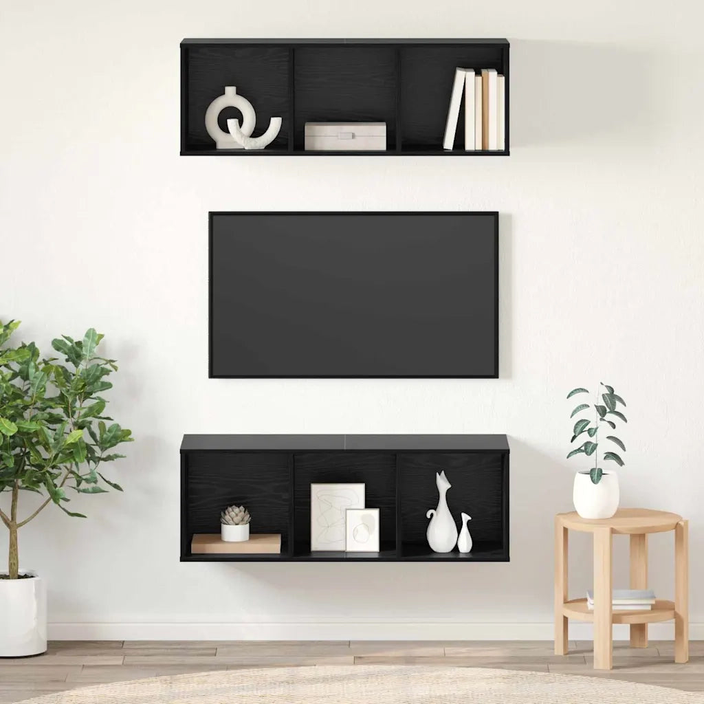 Set mobile TV 2 pz Rovere Nero Legno ingegnerizzato 3393574