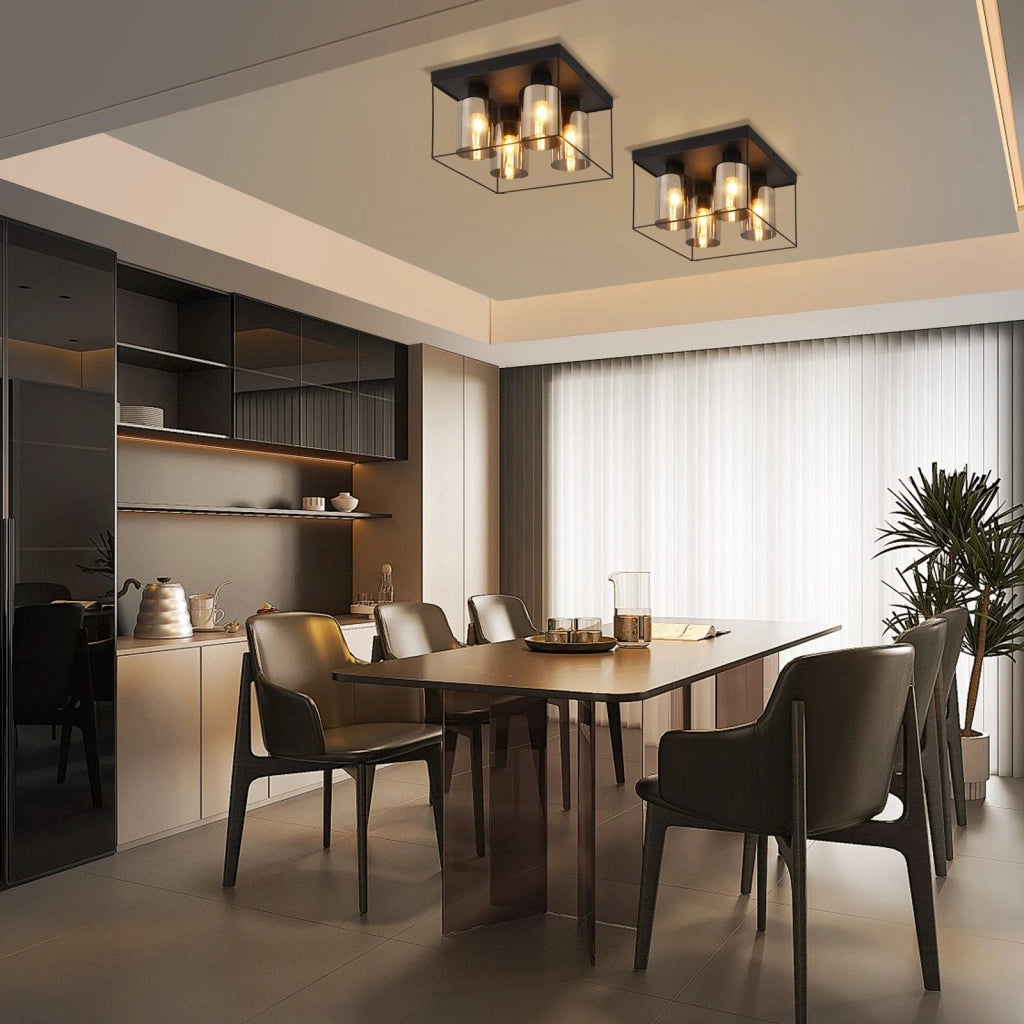 ZMH Lampada da soffitto plafoniera LED vintage vetro nero E27 per soggiorno cucina
