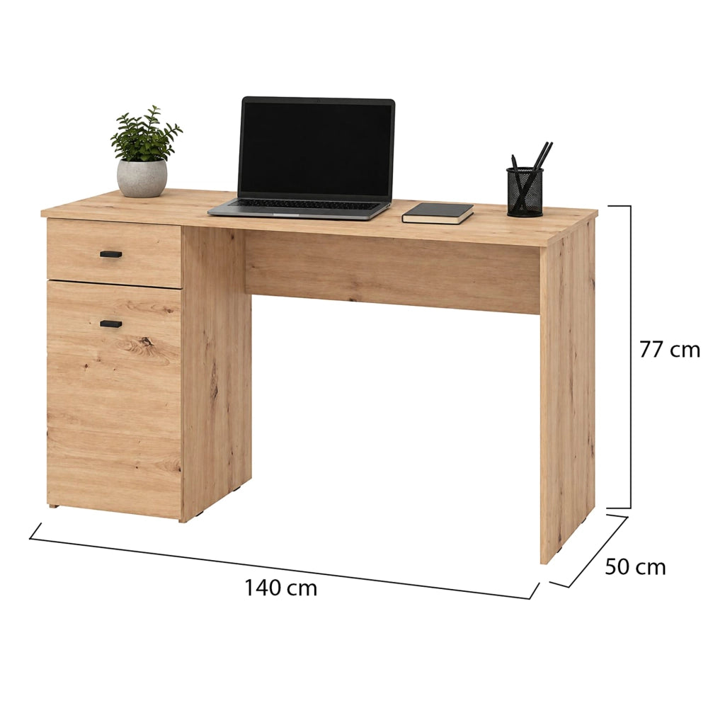 Porven, Scrivania un Cassetto, 140x50x77h cm Marrone Rovere Nodi