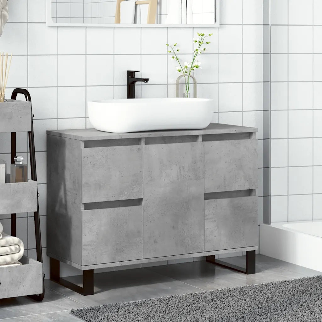 Armadietto da Bagno | Armadio da bagno Grigio Cemento 80x33x60cm Legno Multistrato