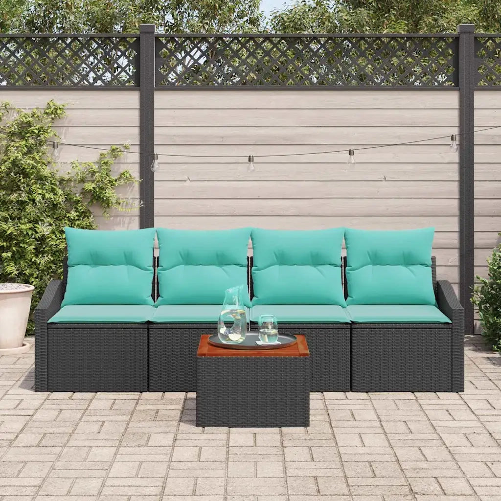 Set Divano da Giardino con cuscino 5 pcs Nero polyrattan