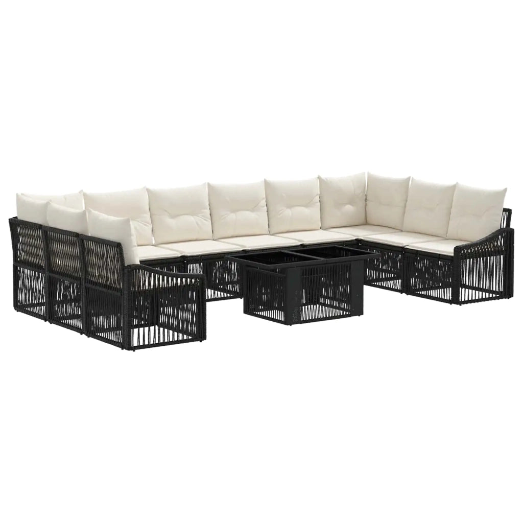 Set Divano da Giardino 11 pz Nero e Bianco Crema polyrattan 3437299