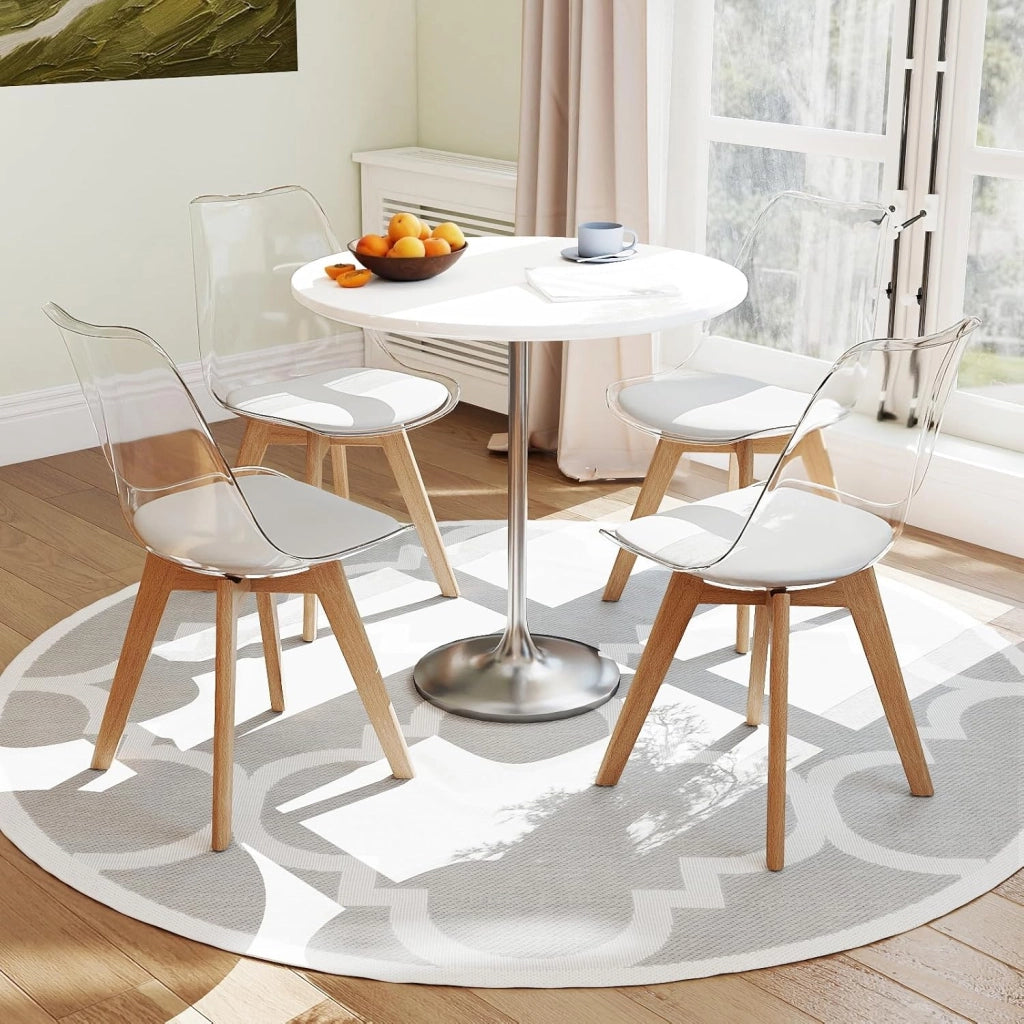 Set di 4 Sedie da Cucina Trasparenti, Sedie per Sala da Pranzo Moderne con Gambe in Legno e Seduta Imbottita, Sgabello senza Braccioli per Soggiorno e Camera da Letto, Portata 150 kg (Bianco)