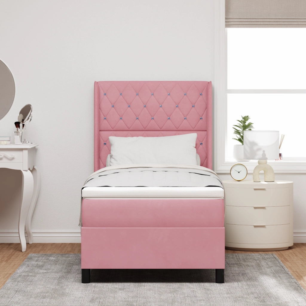 Letto a Box con Materasso Rosa 100x200 cm Velluto