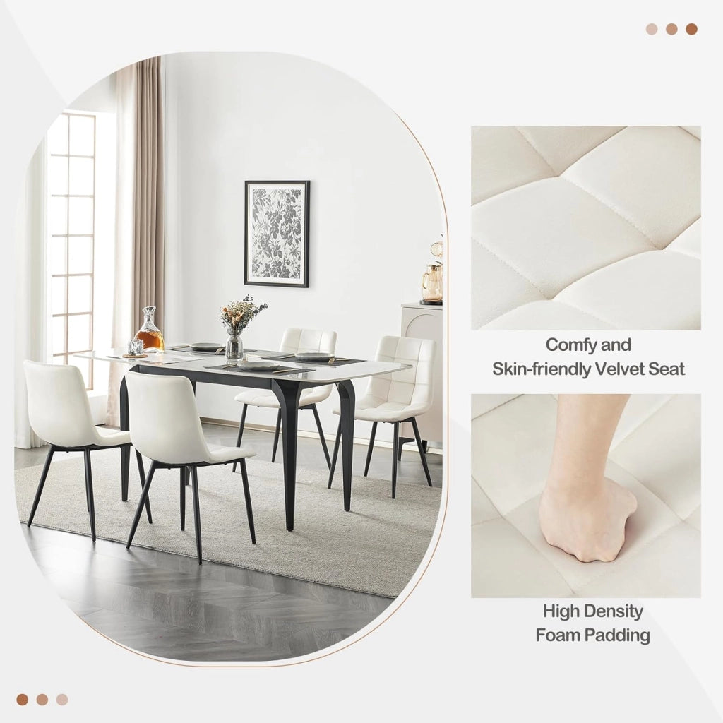 Sedie Sala da Pranzo da 4 Pezzi, Sedia in Velluto con Gambe in Metallo, per Camera da Letto, Soggiorno, Crema